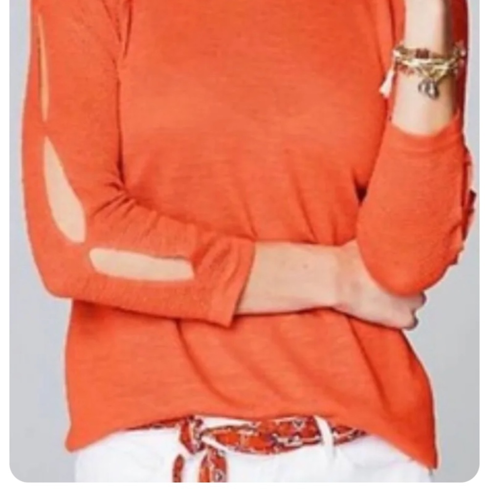 J.jill linen blend open shoulder sweaters in orange and blue